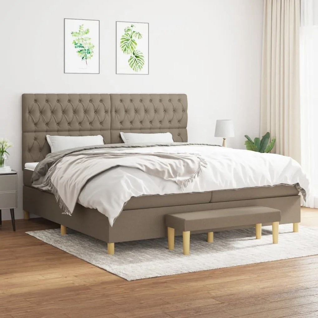 Κρεβάτι Boxspring με Στρώμα Taupe 200x200 εκ. Υφασμάτινο - Μπεζ-Γκρι