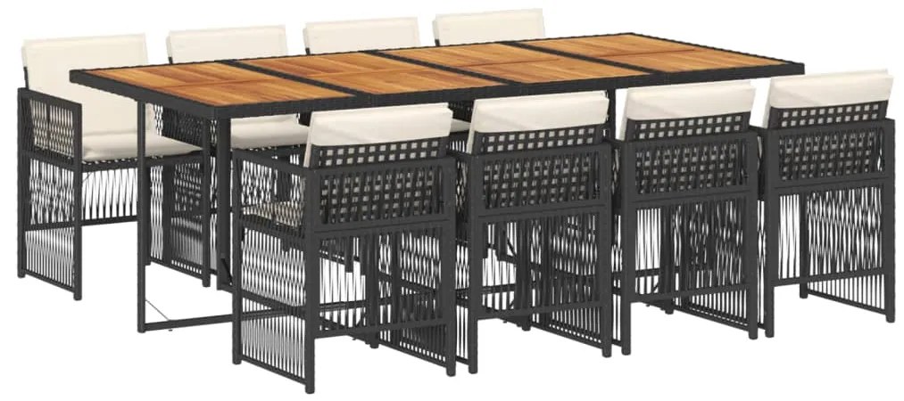 vidaXL Σετ Τραπεζαρίας Κήπου 9 τεμ Μαύρο από Συνθ. Ρατάν με Μαξιλάρια