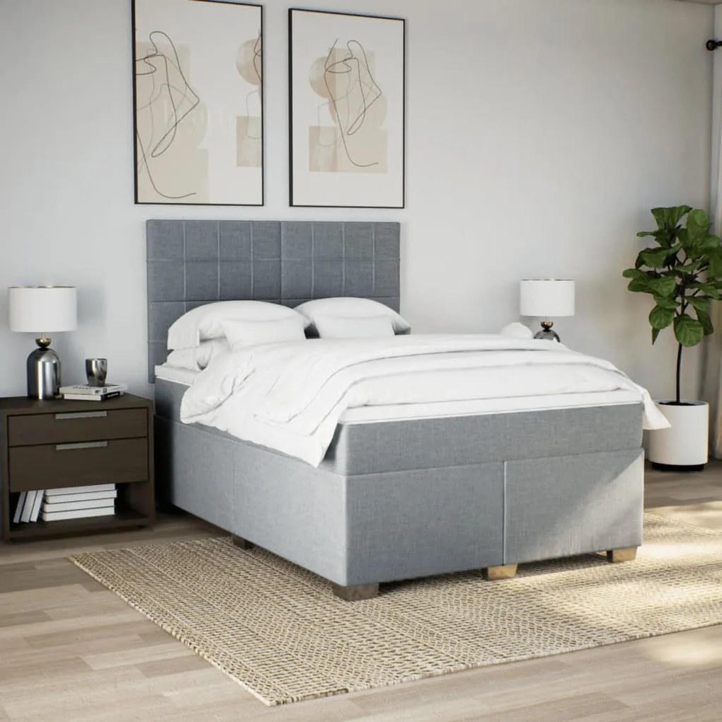 vidaXL Κρεβάτι Boxspring με Στρώμα Ανοιχτό Γκρι 140x190 εκ. Υφασμάτινο