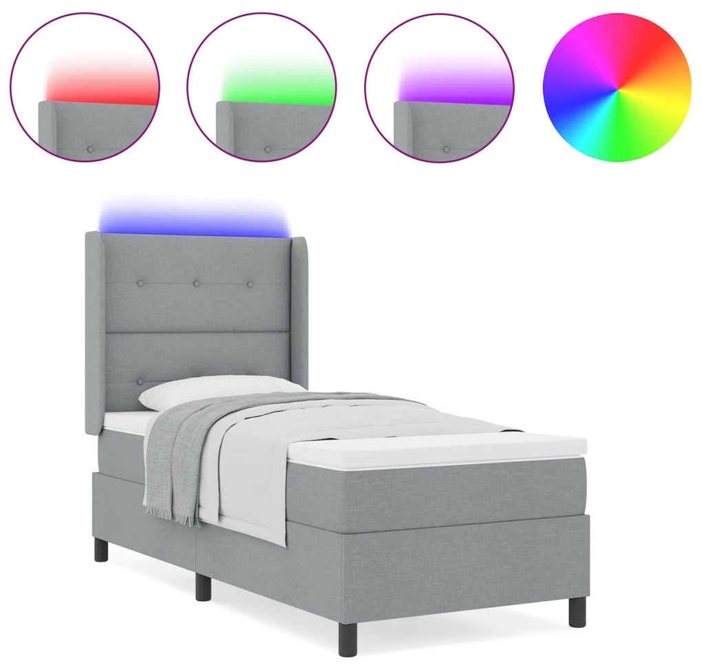 vidaXL κρεβάτι Box Spring με στρώμα & LED Γκρι 80x200 εκ Υφασμάτινο
