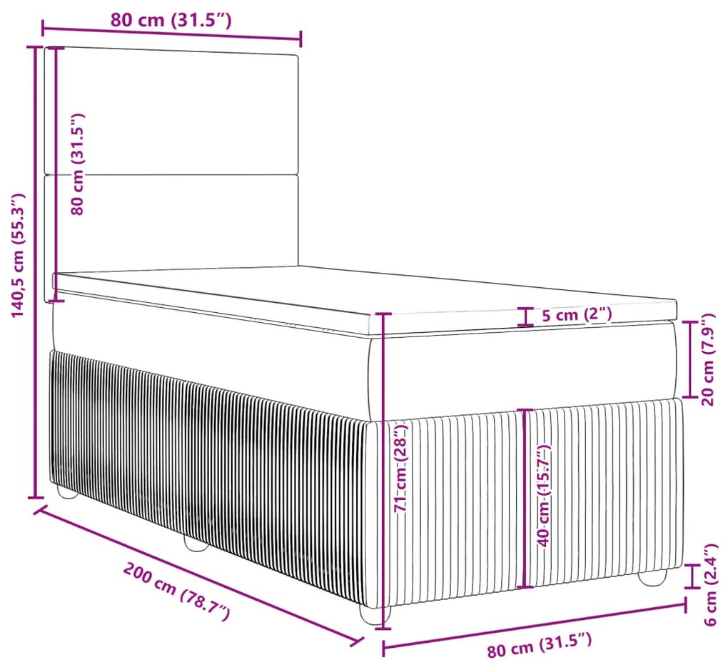 Κρεβάτι Boxspring με Στρώμα Μαύρο 80 x 200 εκ. Υφασμάτινο - Μαύρο