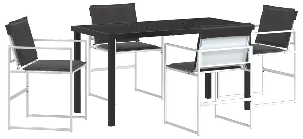 vidaXL Σετ Τραπεζαρίας Κήπου 5 Τεμαχίων με Μαξιλάρια Λευκής Τεξτιλίνης και Χάλυβα