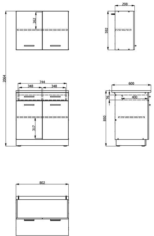Έτοιμη Σύνθεση Κουζίνα Dalila 80 Γκρί Δρύς - Λευκό 80x51,5x206,5 εκ. 80x51.5x206.5 εκ.