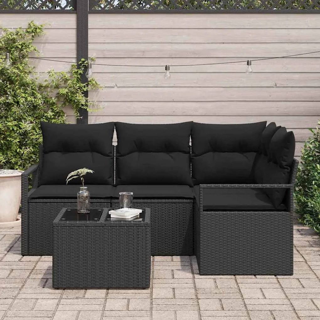 vidaXL Σετ Καναπέ Κήπου 5 pcs Μαύρο Πολυ ράταν