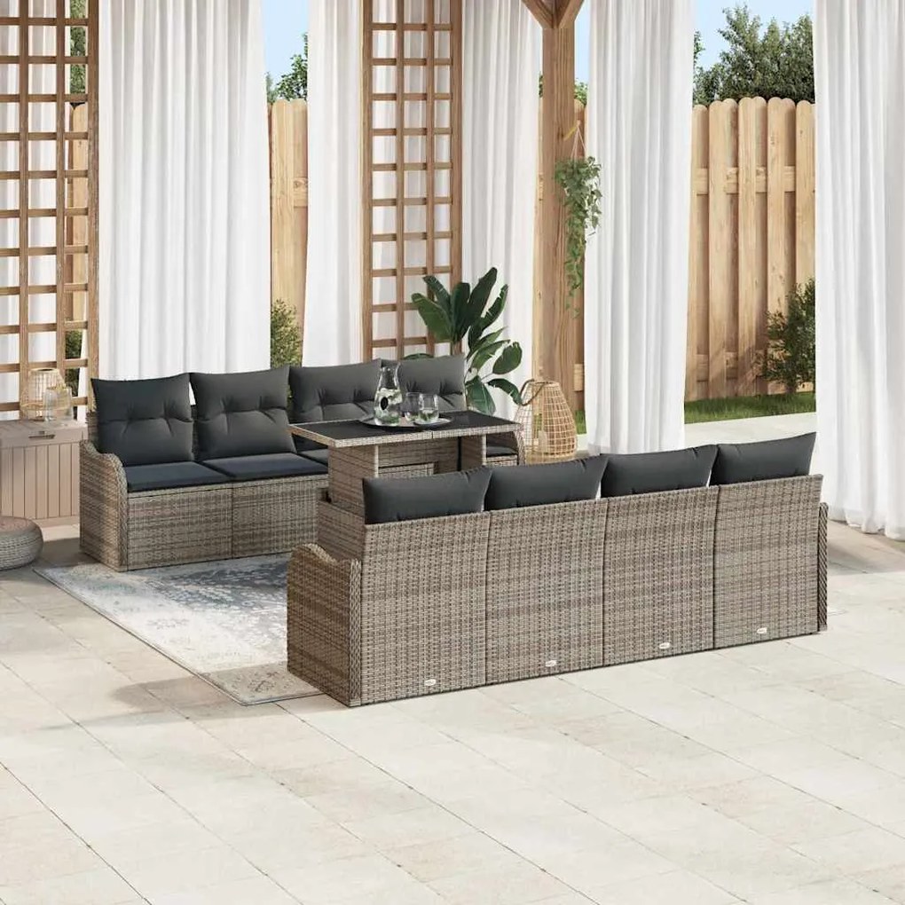 vidaXL Σετ Καναπέ Κήπου με μαξιλάρι 7 pcs Γκρι Πολυ ράταν