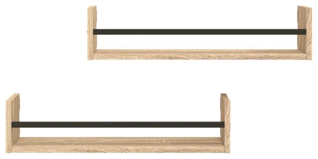vidaXL Ράφια Τοίχου με Μπάρα 2 τεμ. Sonoma Δρυς 60 x 16 x 14 εκ.