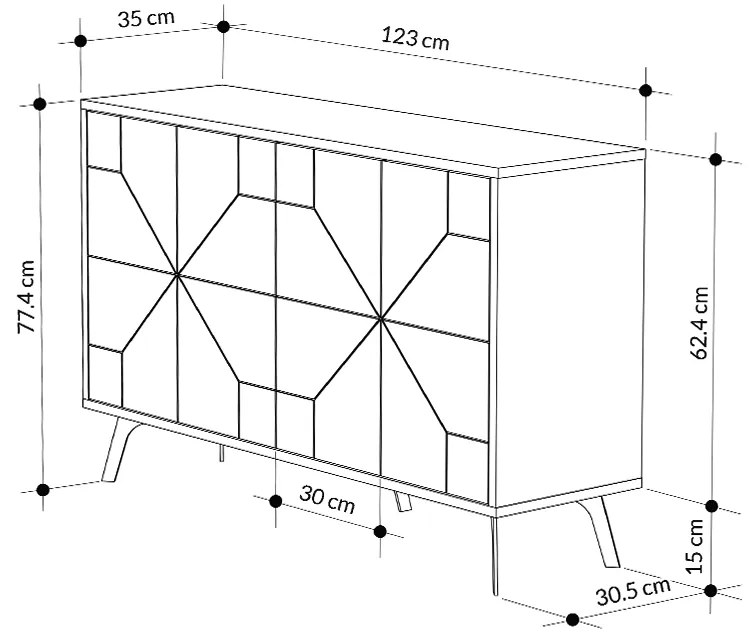 Μπουφές μελαμίνης Giacomo Megapap χρώμα λευκό αντικέ 123x35x77,4εκ.