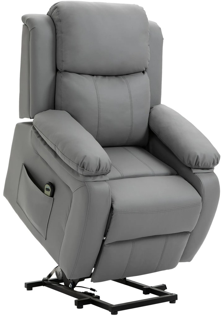 HOMCOM Ηλεκτρική Πολυθρόνα Ανύψωσης, Τηλεχειριστήριο, Επένδυση από Τεχνητό Δέρμα, Πολυθρόνα με Λειτουργία Ανύψωσης, Γκρι
