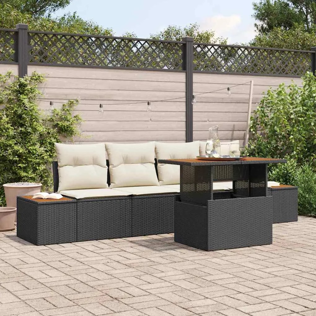 vidaXL Σέτ φαγητού για κήπο 5 pcs Μαύρο, Μπεζ 100 x 55 x 73 εκ