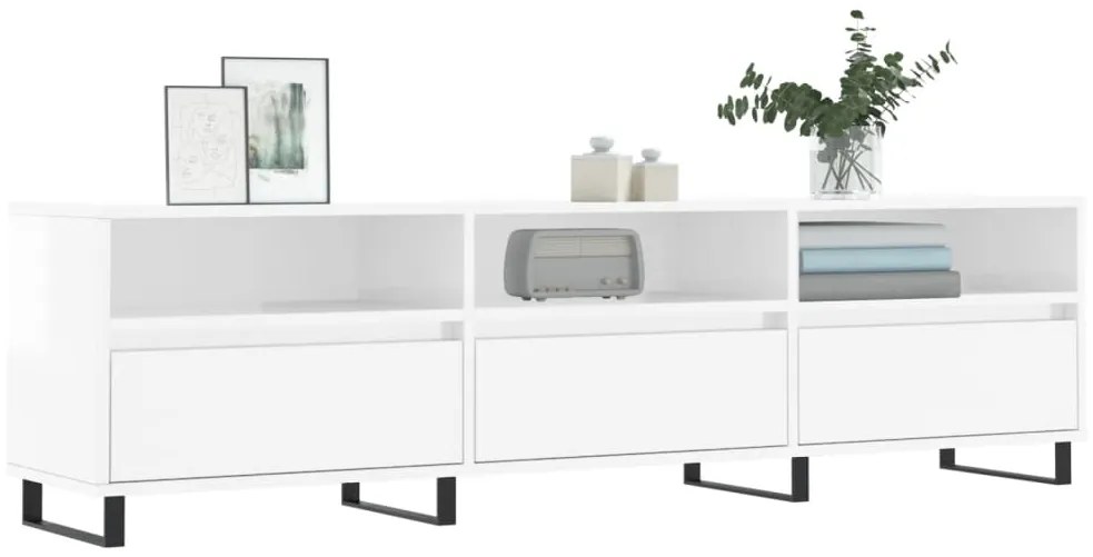 vidaXL Έπιπλο Τηλεόρασης Γυαλ. Λευκό 150x30x44,5 εκ Επεξεργασμένο Ξύλο