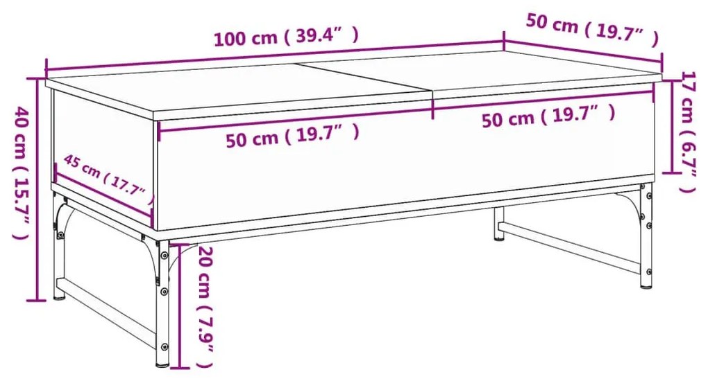 Τραπεζάκι Σαλονιού Μαύρο 100 x 50 x 40 εκ. Επ. Ξύλο &amp; Μέταλλο - Μαύρο