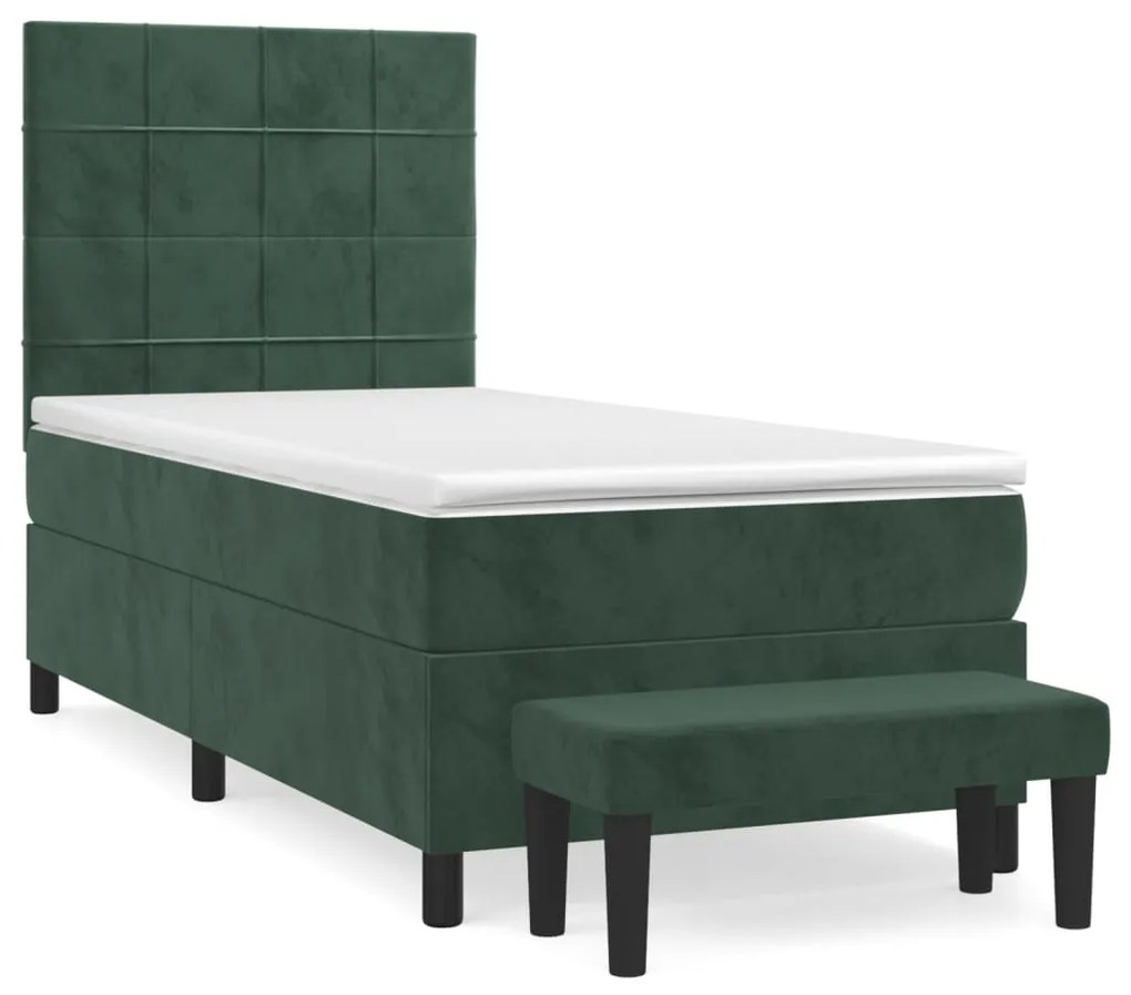 Κρεβάτι Boxspring με Στρώμα Σκούρο Πράσινο 100x200εκ. Βελούδινο 3137830