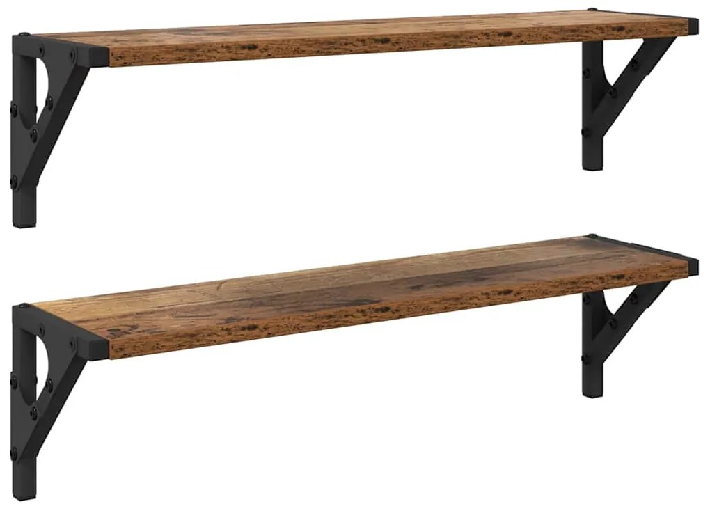 vidaXL Ράφια Τοίχου με ράφι 2 pcs Παλιό Ξύλο 60 x 15 x 15,5 cm