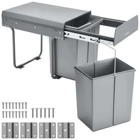 VEVOR Double 20Lx2 Pullout Waste Container Under Cabinet Kitchen Bin Trash Can