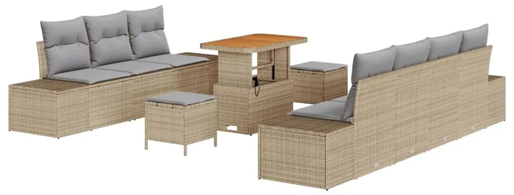 vidaXL Σετ Καναπέ Κήπου 10 pcs Μπεζ, Ανοιχτό Γκρι 90 x 55 x 71 cm