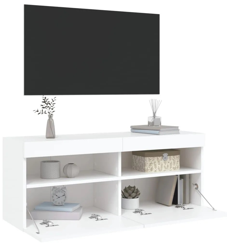 Έπιπλο Τοίχου Τηλεόρασης με LED Λευκό 100x30x40 εκ. - Λευκό