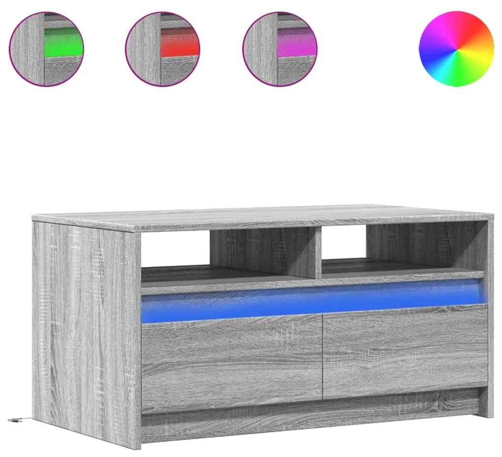 vidaXL Τραπεζάκι Σαλονιού με Φώτα LED Γκρι Sonoma Επεξ. Ξύλο