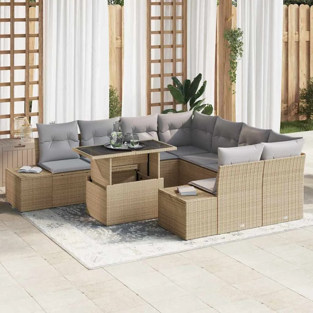 vidaXL Σετ Καναπέ Κήπου 9 pcs μπεζ και ανοιχτό γκρι 100 x 55 x 73 εκ