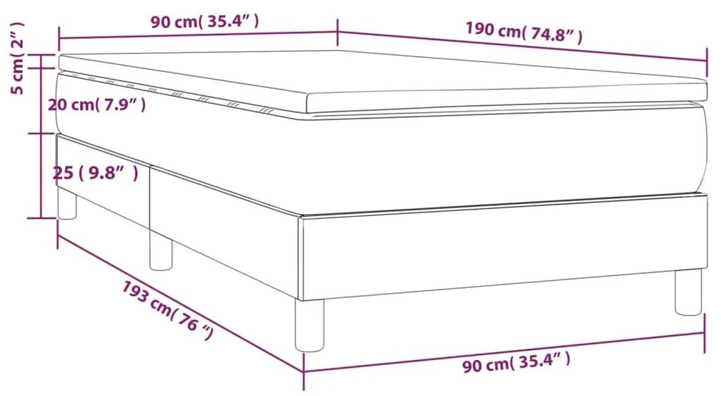 Κρεβάτι Boxspring με Στρώμα Μαύρο 90x190 εκ.Υφασμάτινο - Μαύρο