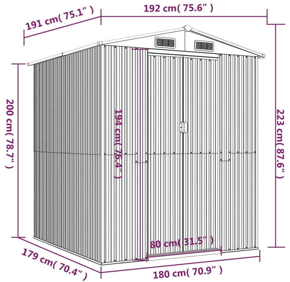 Αποθήκη Κήπου Ανοιχτό καφέ 192x191x223 εκ. Γαλβανισμένο Ατσάλι - Καφέ