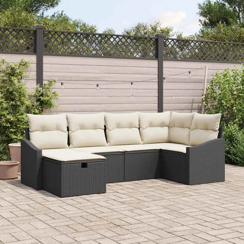 vidaXL Σετ Καναπέ Κήπου 6 pcs Μαύρο, Κρέμα Πολυ rattan, βαμμένο ατσάλι