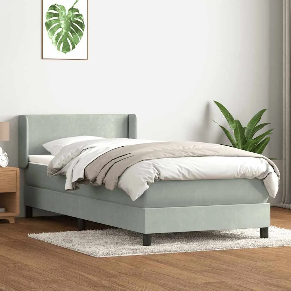 Box Spring κρεβάτι με στρώμα ανοιχτό γκρι 90x210 cm Βελούδινο