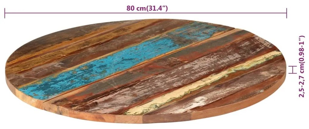 vidaXL Επιφάνεια Τραπεζιού Στρογγυλή 80 εκ. 25-27 χιλ. Ανακυκλ. Ξύλο