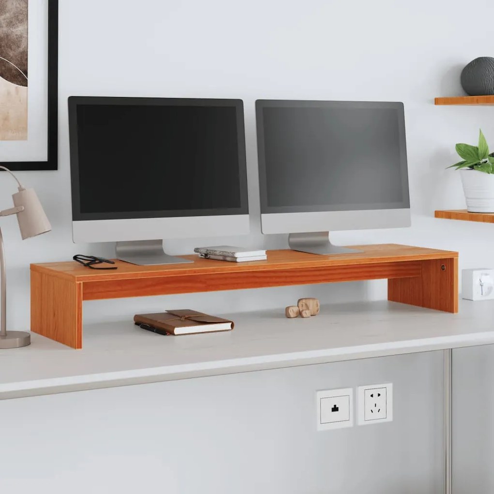 vidaXL Βάση Οθόνης Καφέ Κεριού 100 x 27 x 15 εκ. από Μασίφ Ξύλο Πεύκου