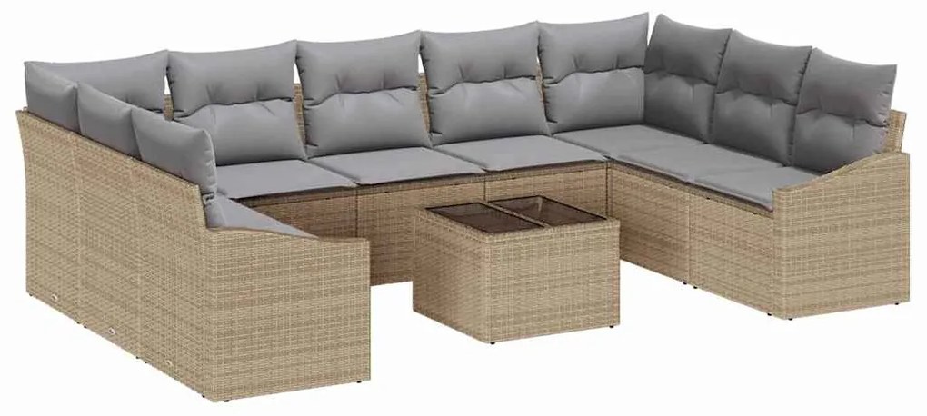 vidaXL Σετ Καναπέ Κήπου 10 pcs Μπεζ Πολυ ράταν