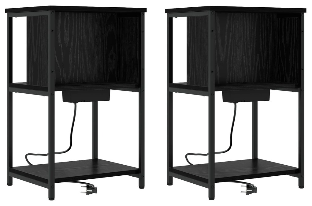 vidaXL Κομοδίνο 2 pcs Μαύρη δρυς 38 x 31 x 61 εκ Επεξεργασμένο ξύλο