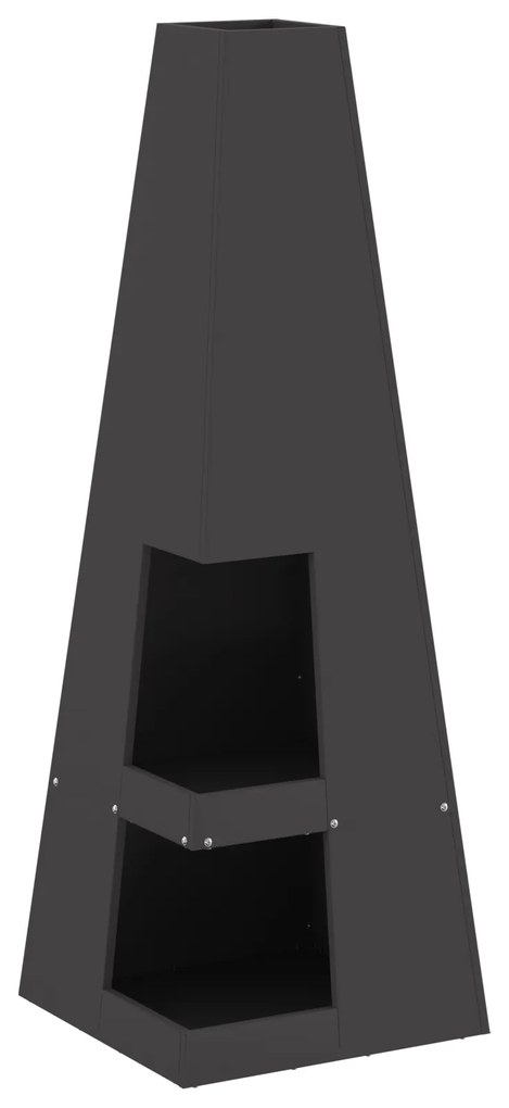 vidaXL Μάτι φωτιάς με αποθήκη ξύλων Μαύρο 35x35x100 εκ Ατσάλι