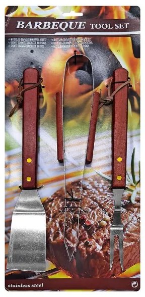 Σετ 3τμχ Εργαλεία Bbq Ανοξείδωτα Με Ξύλινη Λαβή 33εκ. Homie 81-1078