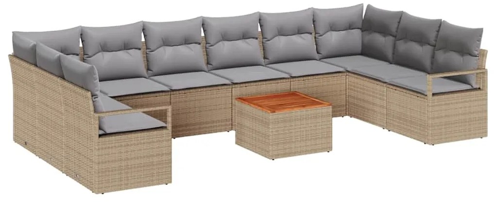 vidaXL Σετ Καναπέ Κήπου με μαξιλάρι 11 pcs Μπεζ Πολυ ράταν