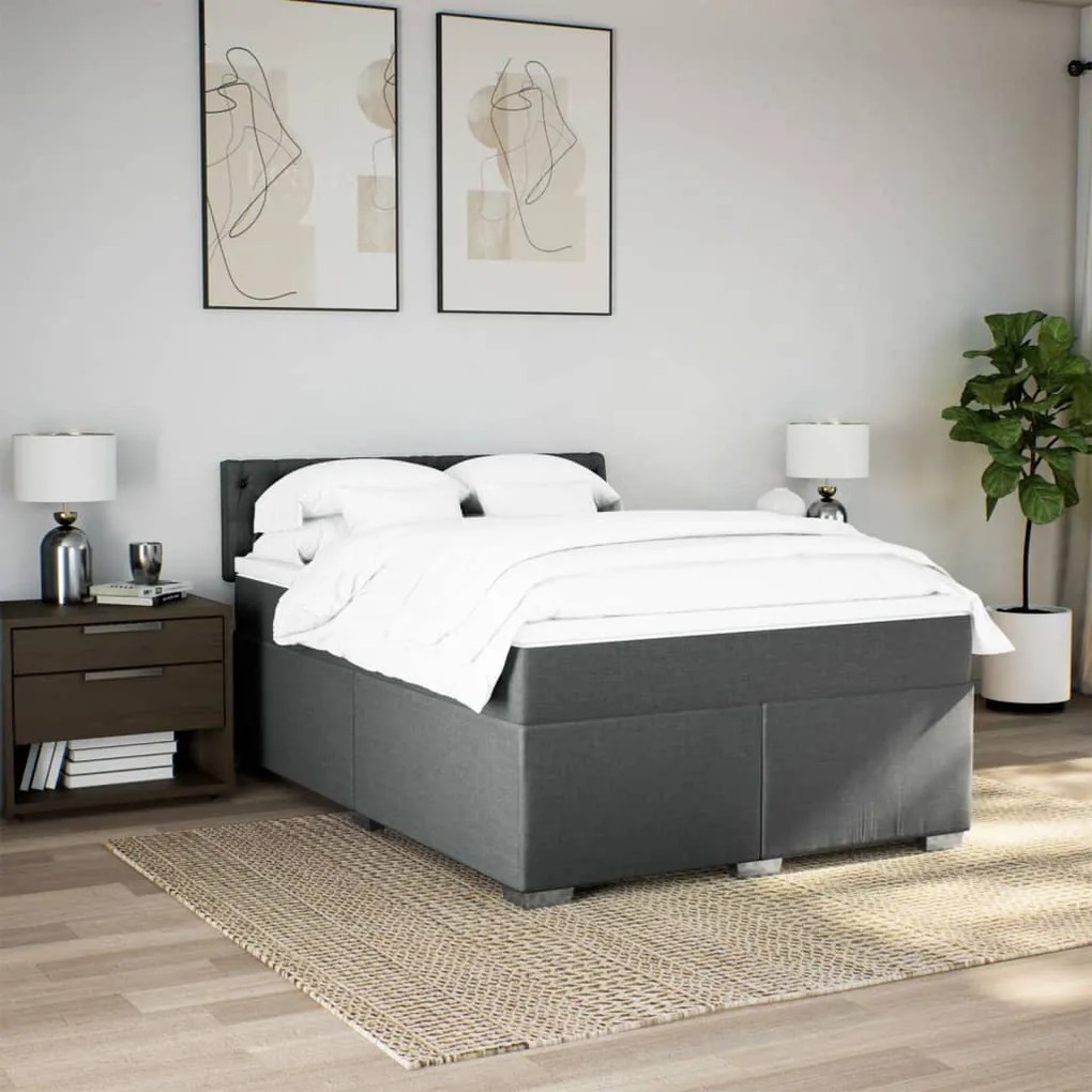 vidaXL Κρεβάτι Boxspring με Στρώμα Σκούρο Γκρι 140x190 εκ. Υφασμάτινο