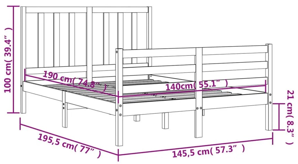 Σκελετός Κρεβ. Χωρίς Στρώμα Λευκό 140x190 εκ Μασίφ Πεύκο - Λευκό