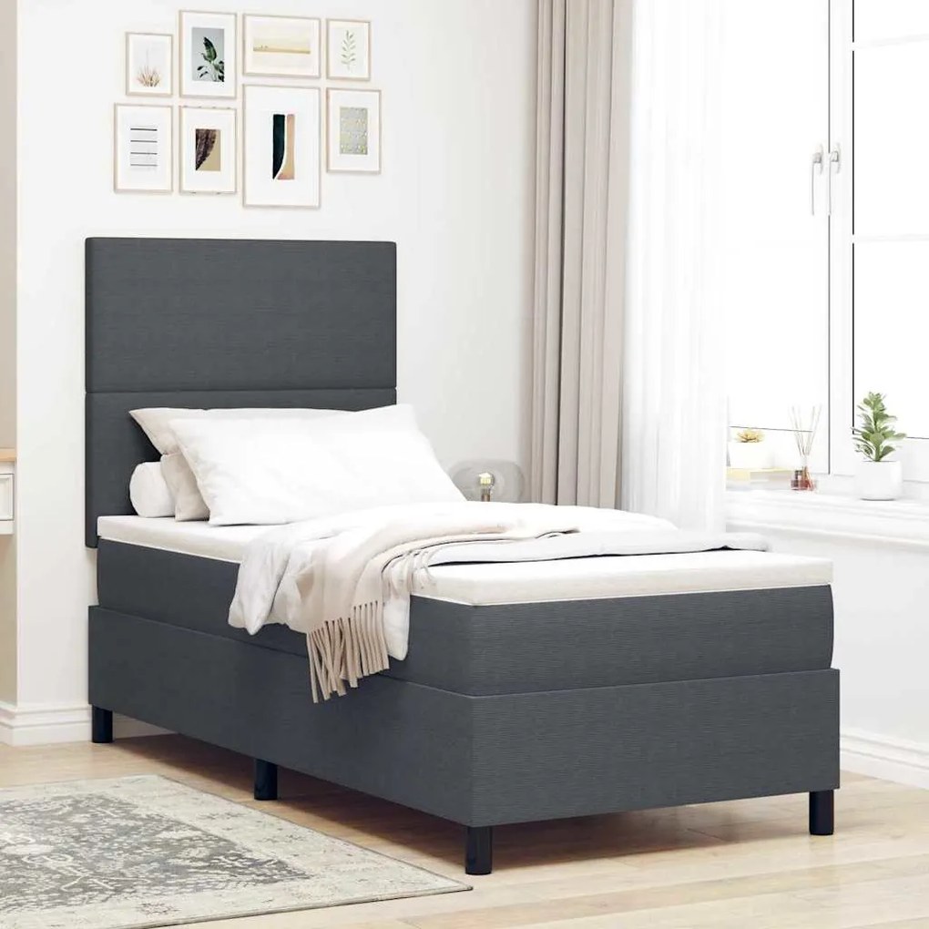 vidaXL Κρεβάτι με Βάση και Στρώμα &amp; LED Σκούρο Γκρι 80x200 εκ. Βελούδο