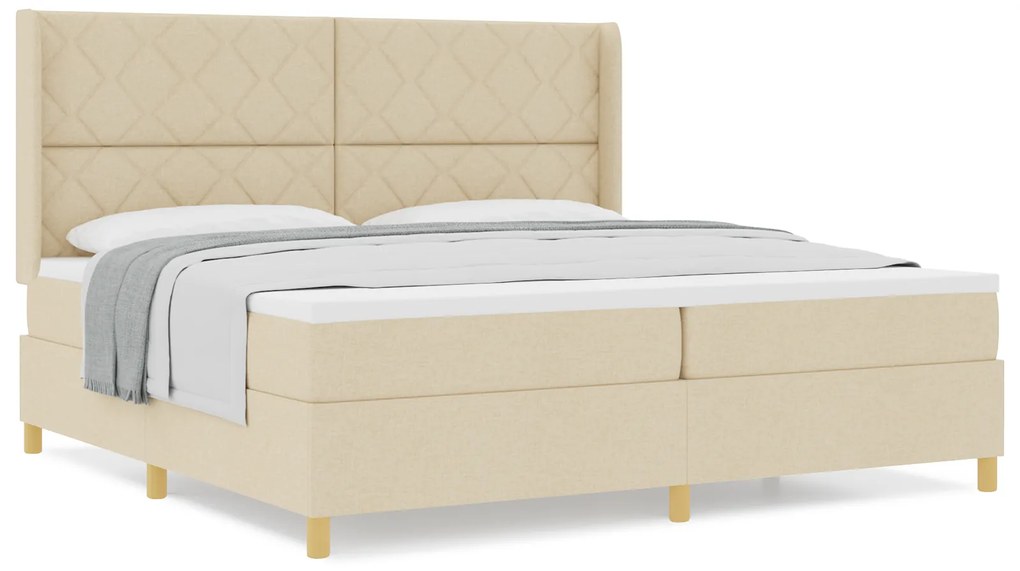 vidaXL κρεβάτι Box Spring με στρώμα Κρεμ 200x200 εκ. Υφασμάτινο