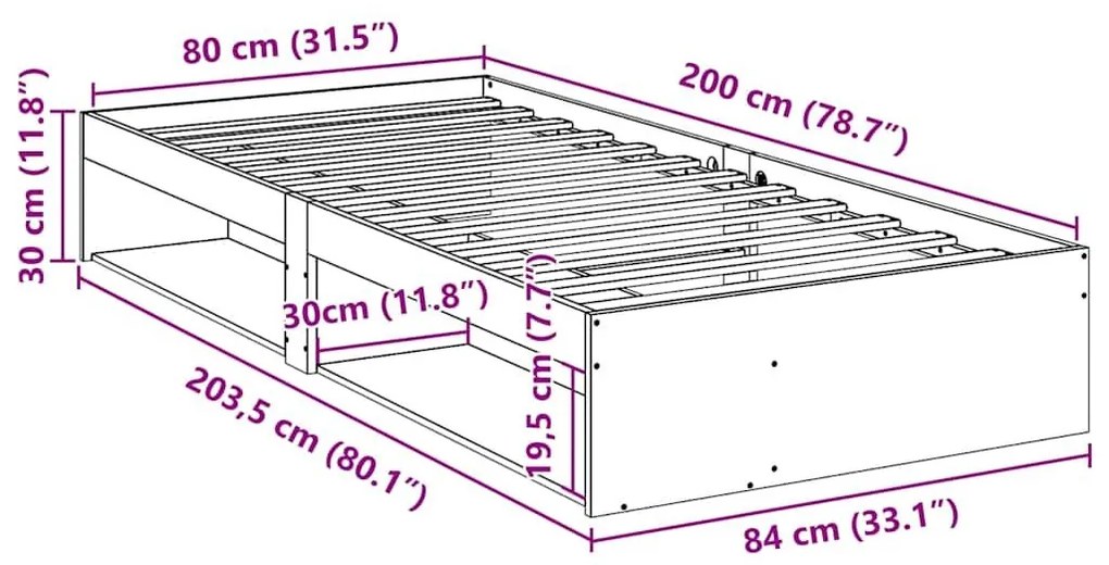 Καναπές Κρεβάτι Χωρίς Στρώμα Καφέ 80x200 εκ. Μασίφ Ξύλο Πεύκου - Καφέ