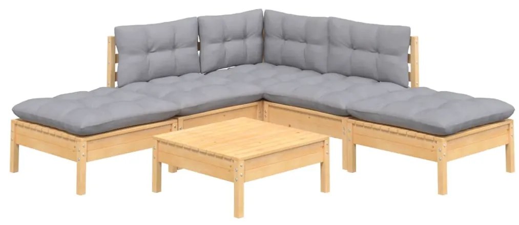 vidaXL Σαλόνι Κήπου Σετ 6 Τεμαχίων Ξύλο Πεύκου με Γκρι Μαξιλάρια