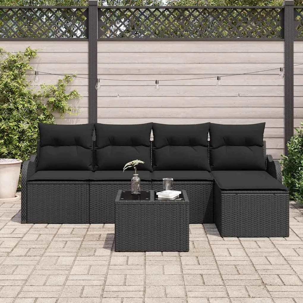 vidaXL Σετ Καναπέ Κήπου με μαξιλάρι 6 pcs Μαύρο Πολυ ράταν