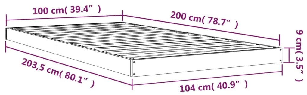 Πλαίσιο Κρεβατιού Λευκό 100 x 200 εκ. από Μασίφ Ξύλο Πεύκου - Λευκό