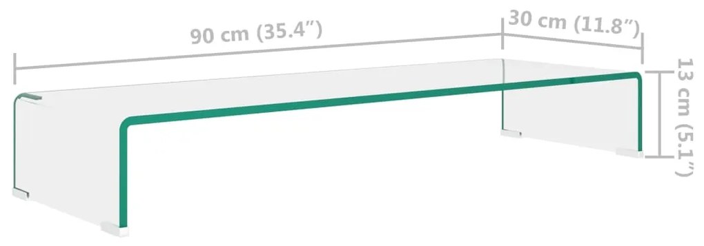 vidaXL Βάση Τηλεόρασης/Οθόνης Διάφανη 90 x 30 x 13 εκ. Γυάλινη