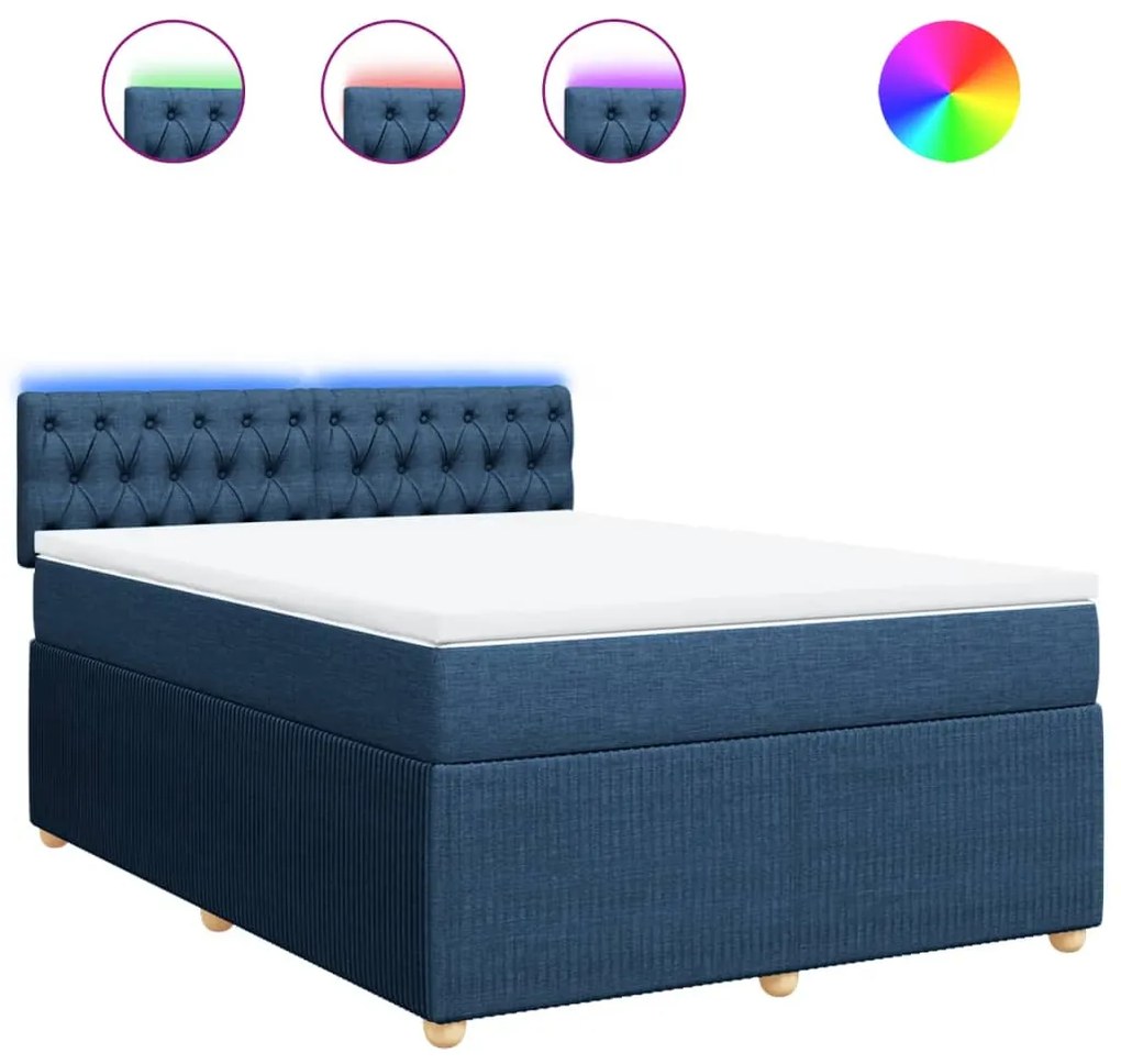 vidaXL Κρεβάτι Boxspring με Στρώμα Μπλε 160x200 εκ. Υφασμάτινο