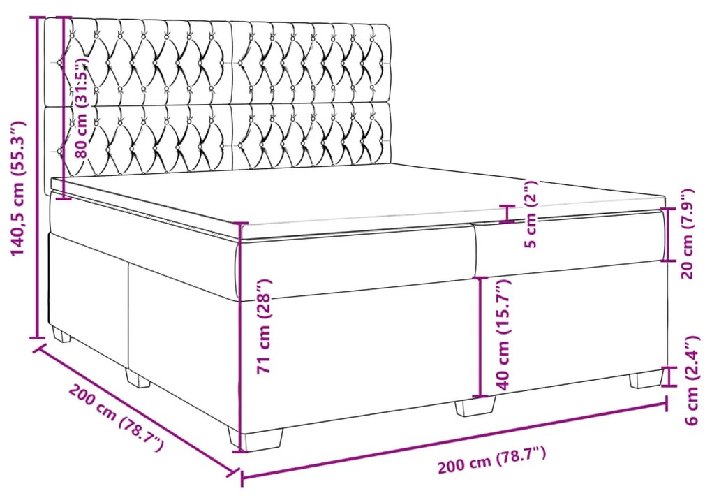 Κρεβάτι Boxspring με Στρώμα Σκούρο Γκρι 200x200 εκ. Βελούδινο - Γκρι