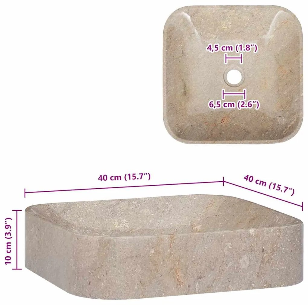 vidaXL Νιπτήρας Γκρι 40 x 40 x 10 εκ. Μαρμάρινος