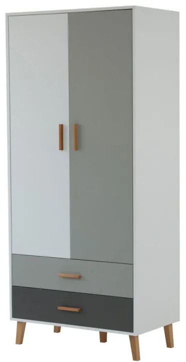 Ντουλάπα Timmy 2D2S Λευκό-Γραφίτη-Γκρι 90x50x199cm