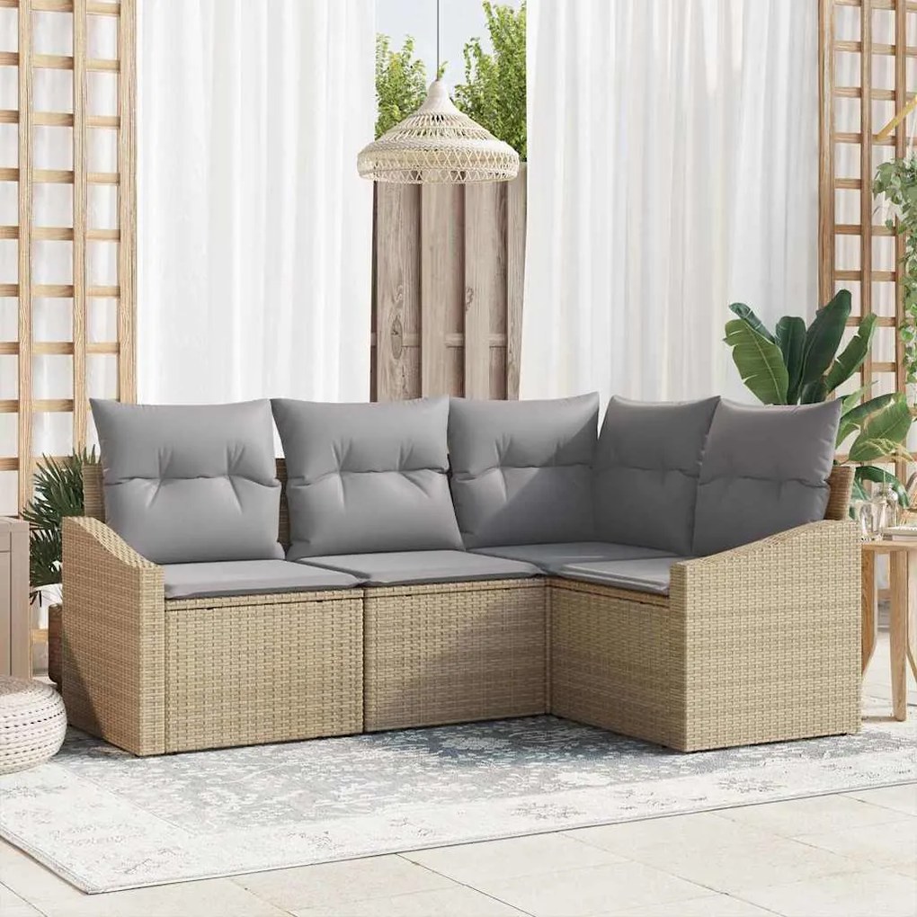 vidaXL Σετ Καναπέ Κήπου 4 pcs Μπεζ Πολυ ράταν