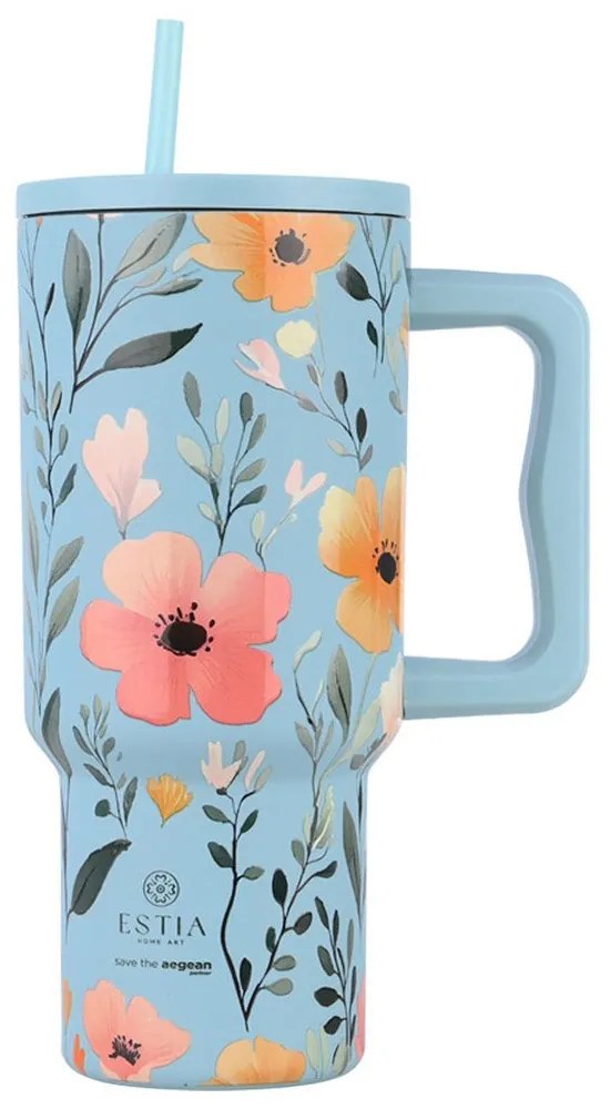 Κούπα - Θερμός Με Καλαμάκι Sky Garden Tumbler XL Save The Aegean 01-32036 900ml Light Blue-Multi Estia