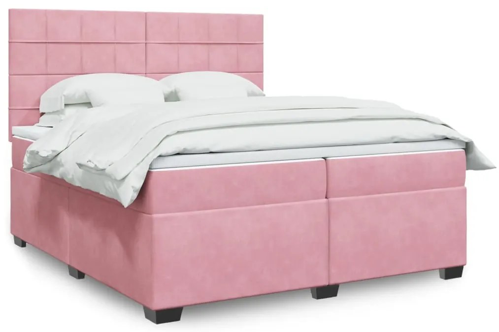 vidaXL Κρεβάτι Boxspring με Στρώμα Ροζ 200x200 εκ. Βελούδινο