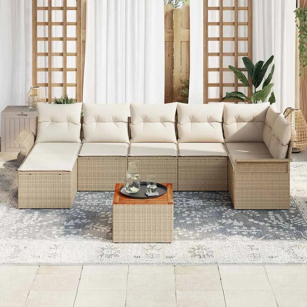 vidaXL Σετ Καναπέ Κήπου 8 pcs Μπεζ Πολυ ράταν